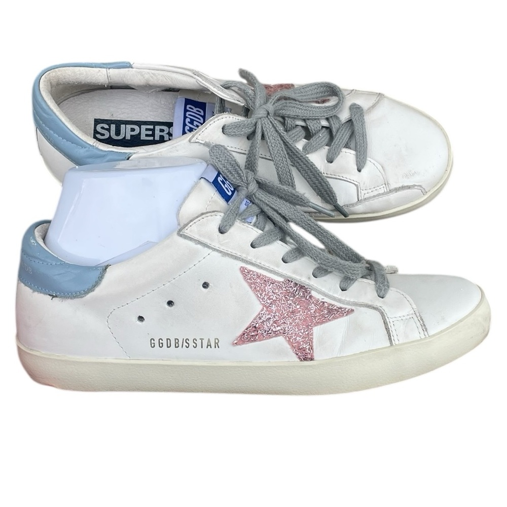 Golden Goose White Sneakers with Pink Glitter Star